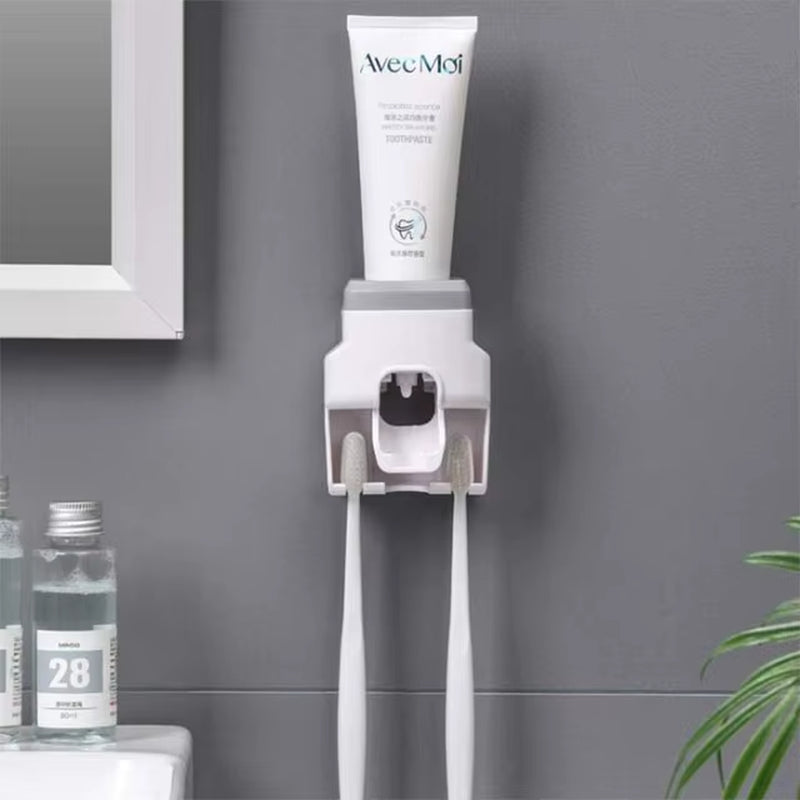 Wall Mount Toothpaste Dispenser Automatic Dust-Proof Toothbrush Holder Storage Shelf Bathroom Accessories Set Squeezer Tools