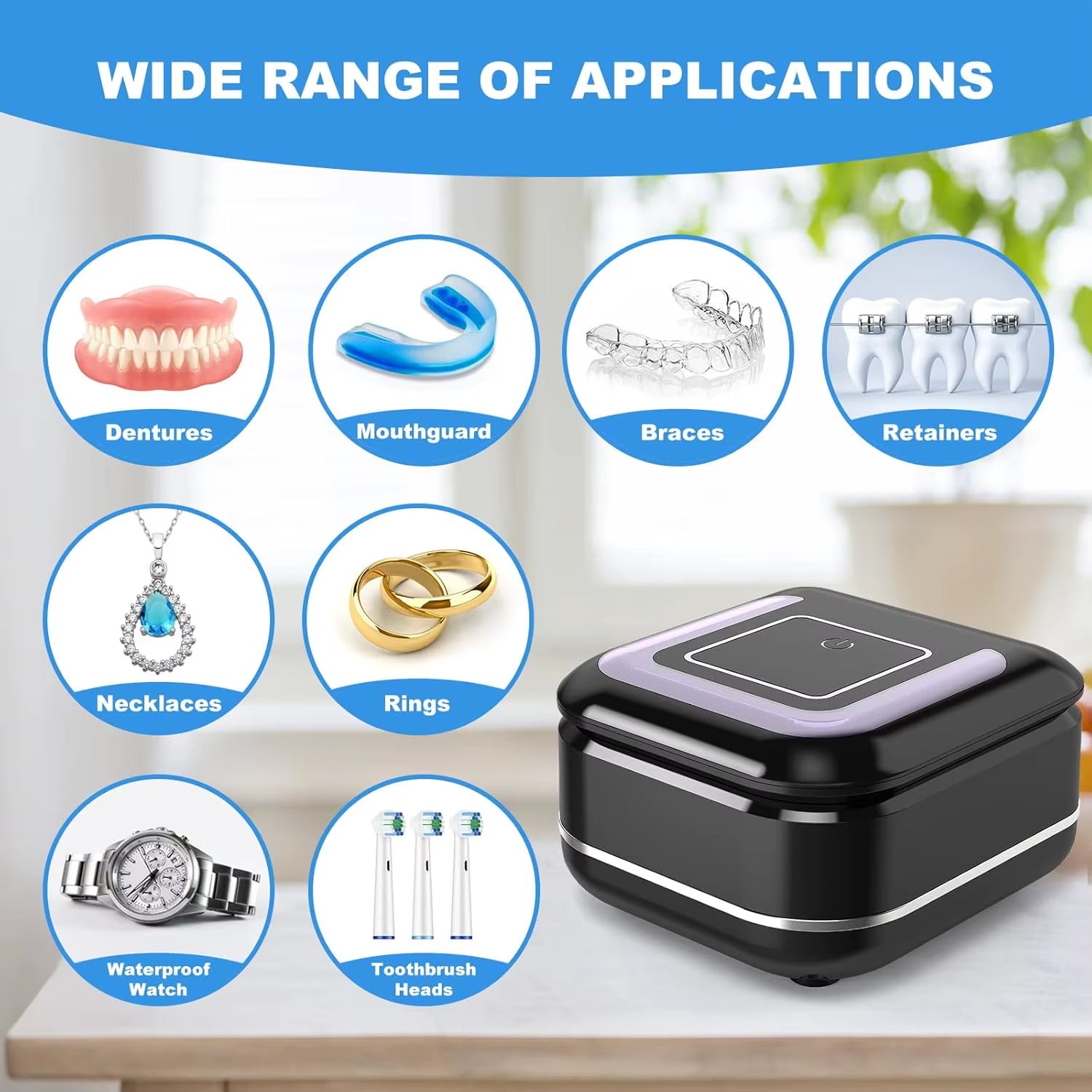 2024 New Mini Portable Ultrasonic Tooth Tray Cleaner Ultraviolet Invisalign Dentures Cleaner ...