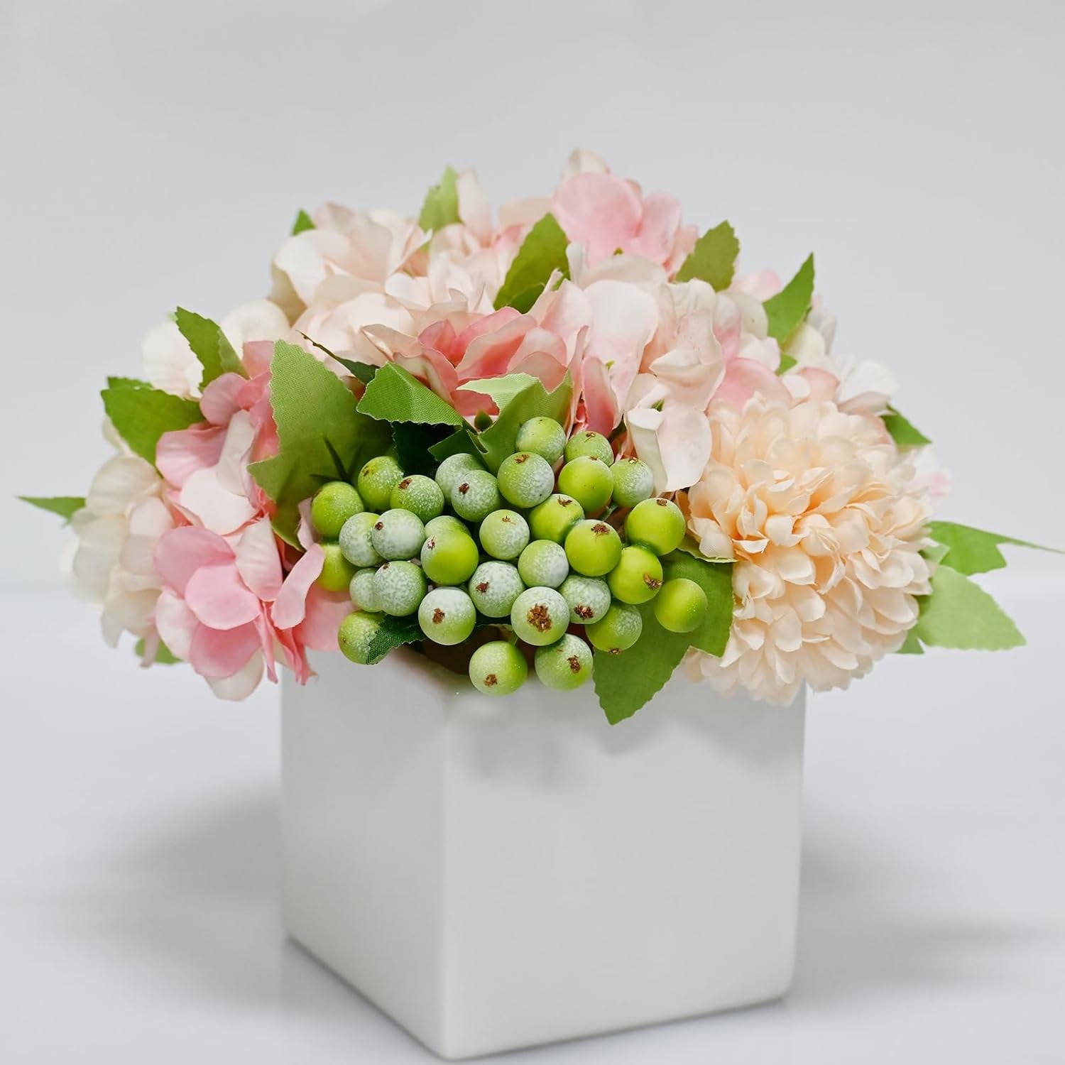 Artificial Hydrangea Flower Arrangement in Ceramic Vase and Vase Home Decoration Artificial Flower (Pink)