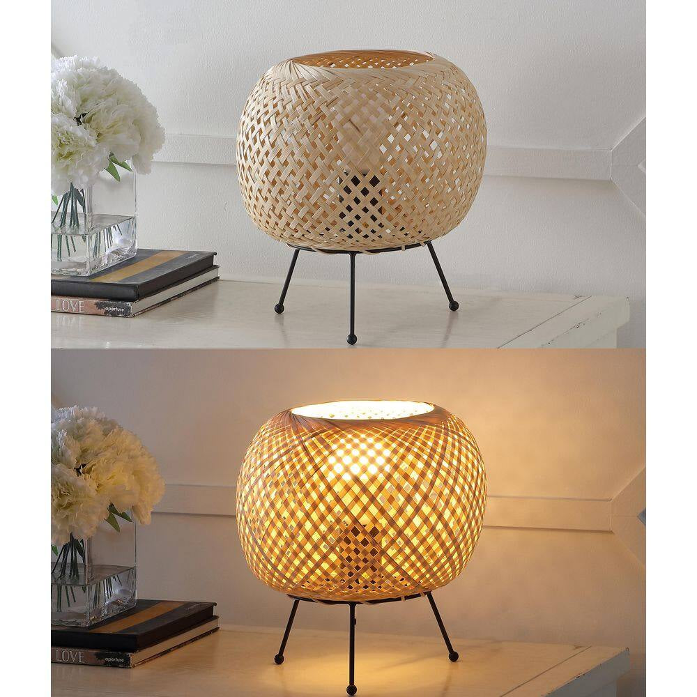 Palma 10 .75 In. Light Brown/Black Bohemian Rustic Iron/Rattan LED Mini Table Lamp with Smart Bulb