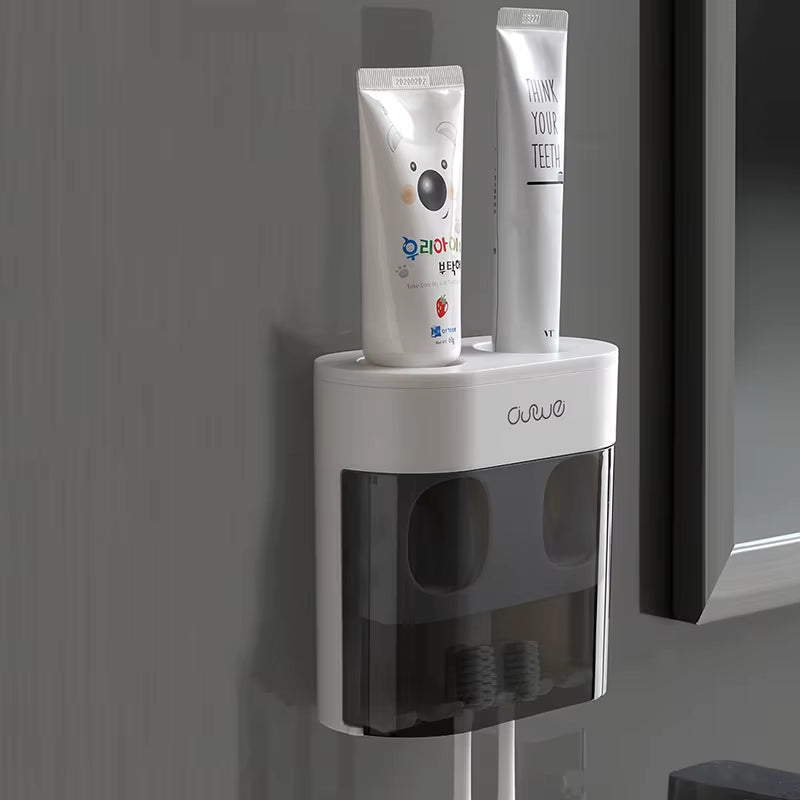 Wall Mount Toothpaste Dispenser Automatic Dust-Proof Toothbrush Holder Storage Shelf Bathroom Accessories Set Squeezer Tools