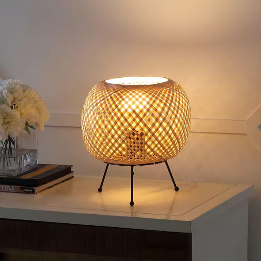 Palma 10 .75 In. Light Brown/Black Bohemian Rustic Iron/Rattan LED Mini Table Lamp with Smart Bulb