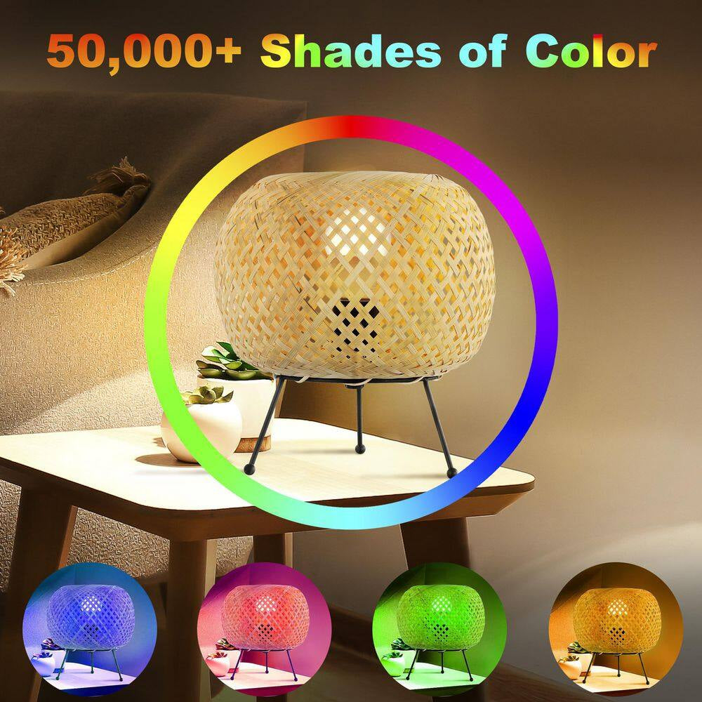 Palma 10 .75 In. Light Brown/Black Bohemian Rustic Iron/Rattan LED Mini Table Lamp with Smart Bulb