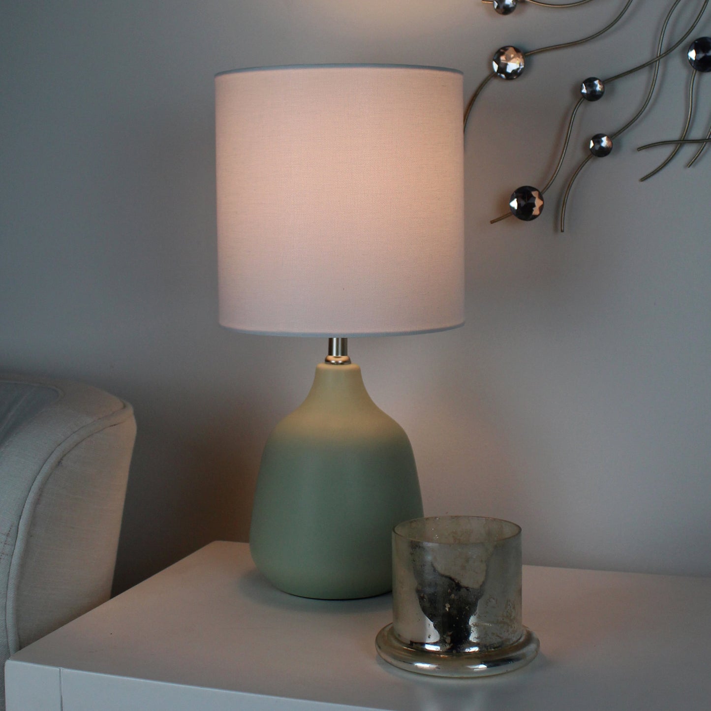 16" Sage Ceramic Table Lamp with White Linen Shade