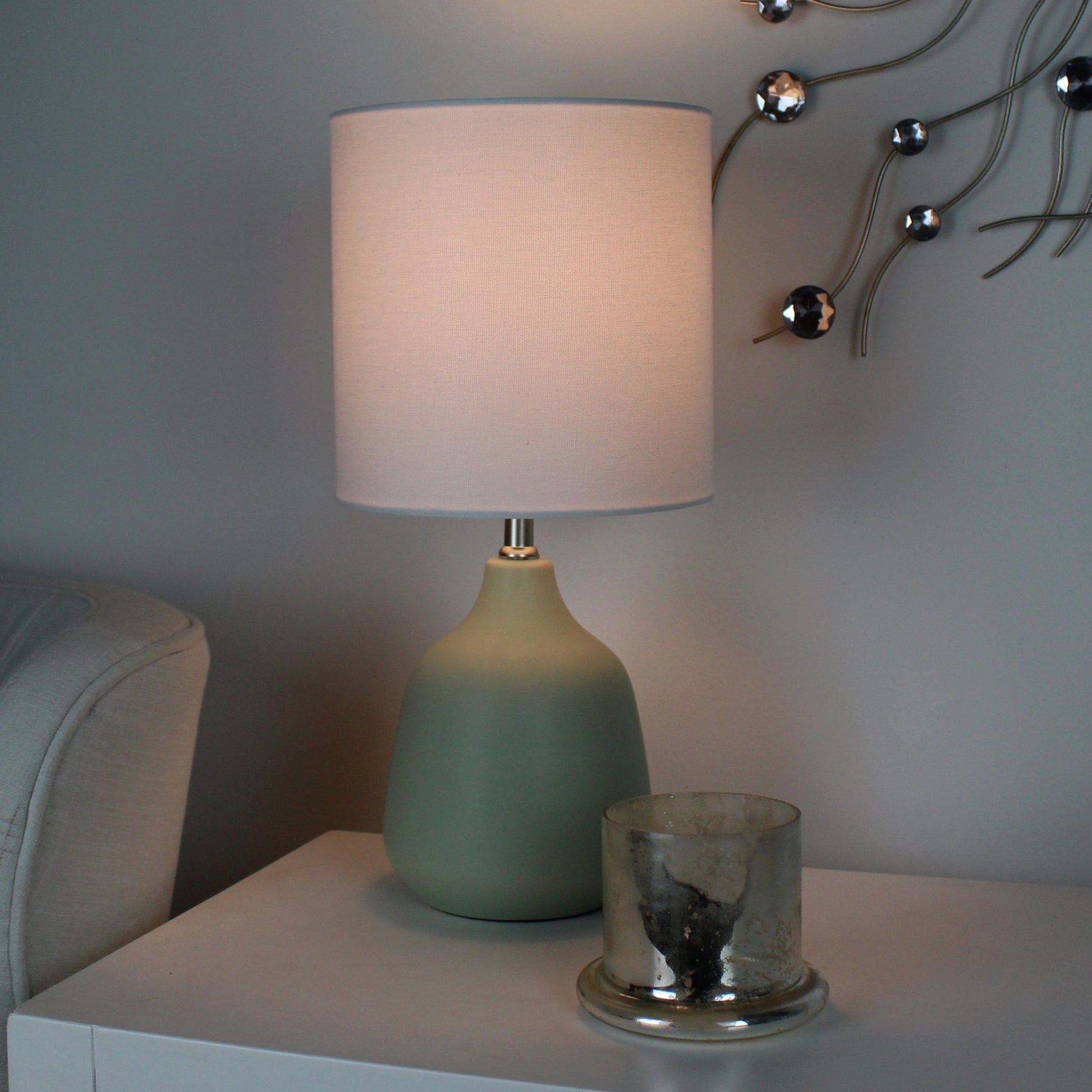 16" Sage Ceramic Table Lamp with White Linen Shade