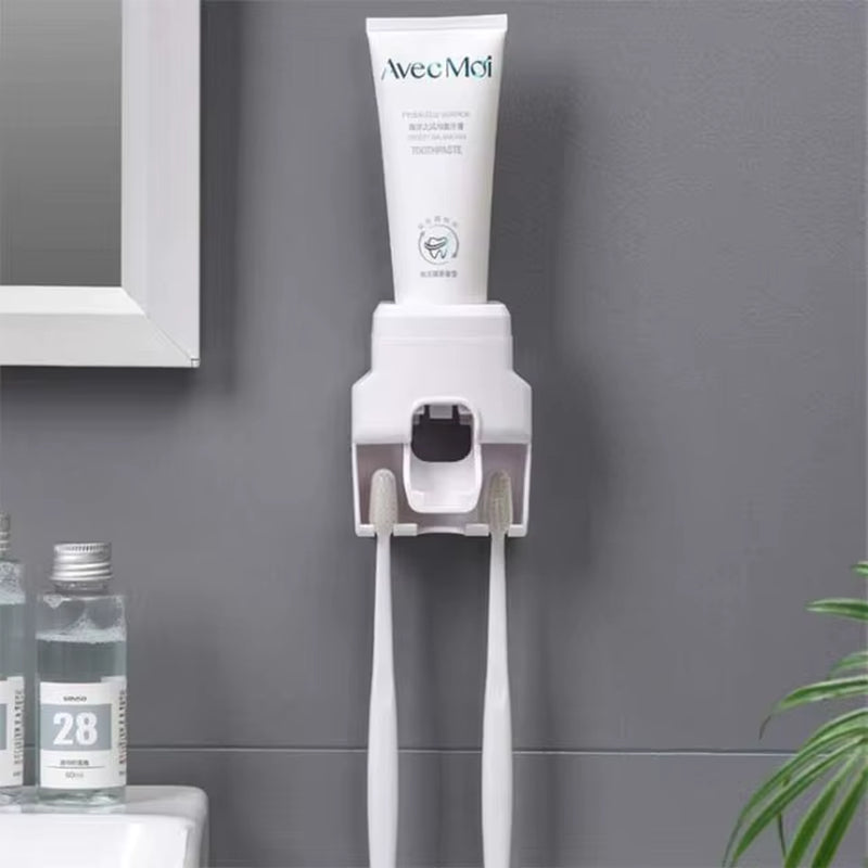 Wall Mount Toothpaste Dispenser Automatic Dust-Proof Toothbrush Holder Storage Shelf Bathroom Accessories Set Squeezer Tools