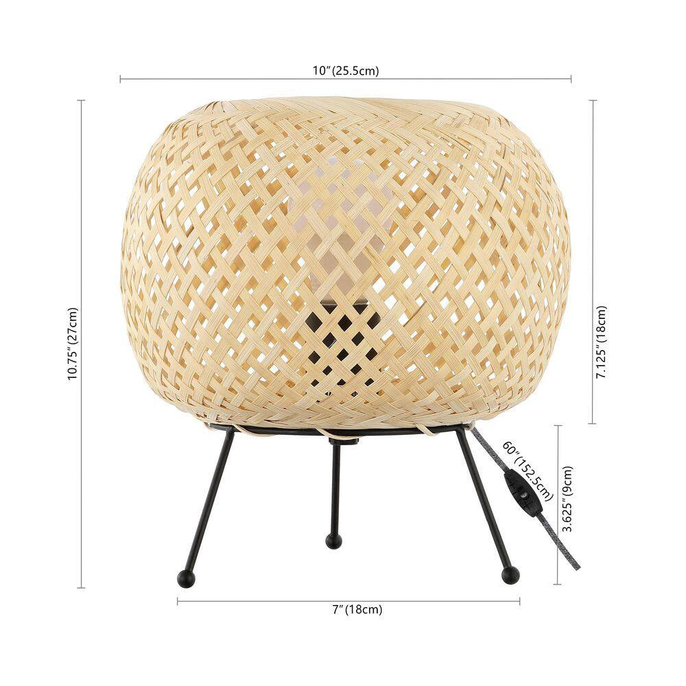 Palma 10 .75 In. Light Brown/Black Bohemian Rustic Iron/Rattan LED Mini Table Lamp with Smart Bulb