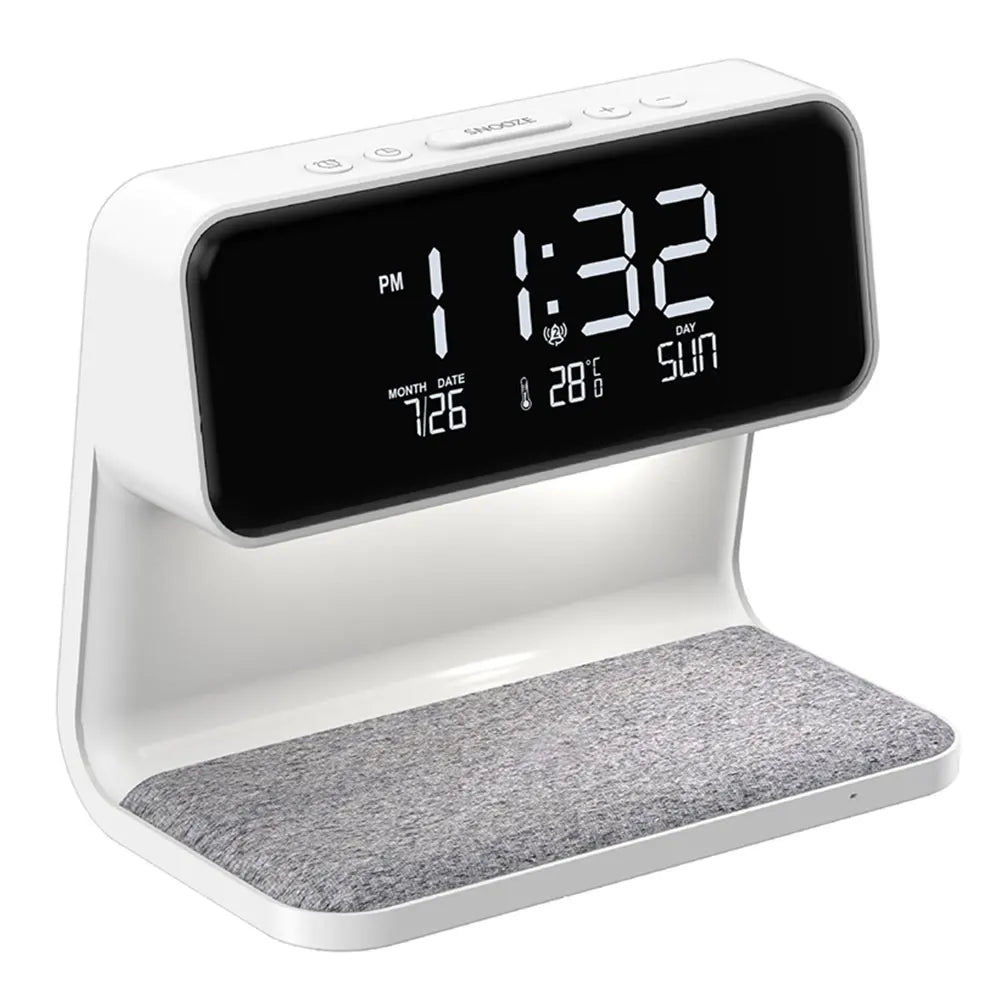 Digital Alarm Clock Large Screen for Bedroom Dormitory 3 in 1 Bedside Lamp Touch Wireless Charger Night Light Dimmable