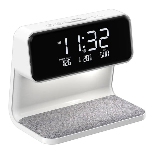 Digital Alarm Clock Large Screen for Bedroom Dormitory 3 in 1 Bedside Lamp Touch Wireless Charger Night Light Dimmable