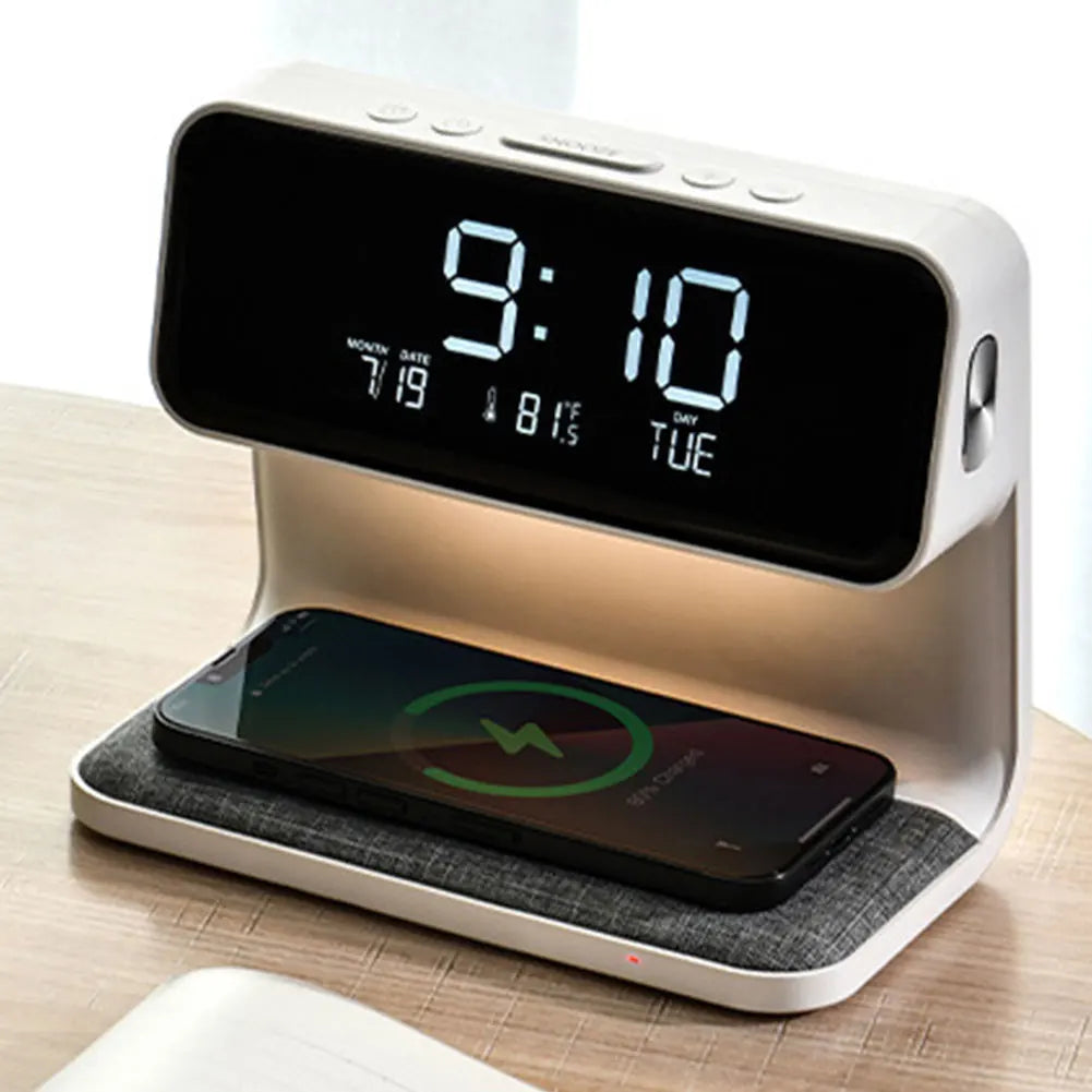 Digital Alarm Clock Large Screen for Bedroom Dormitory 3 in 1 Bedside Lamp Touch Wireless Charger Night Light Dimmable