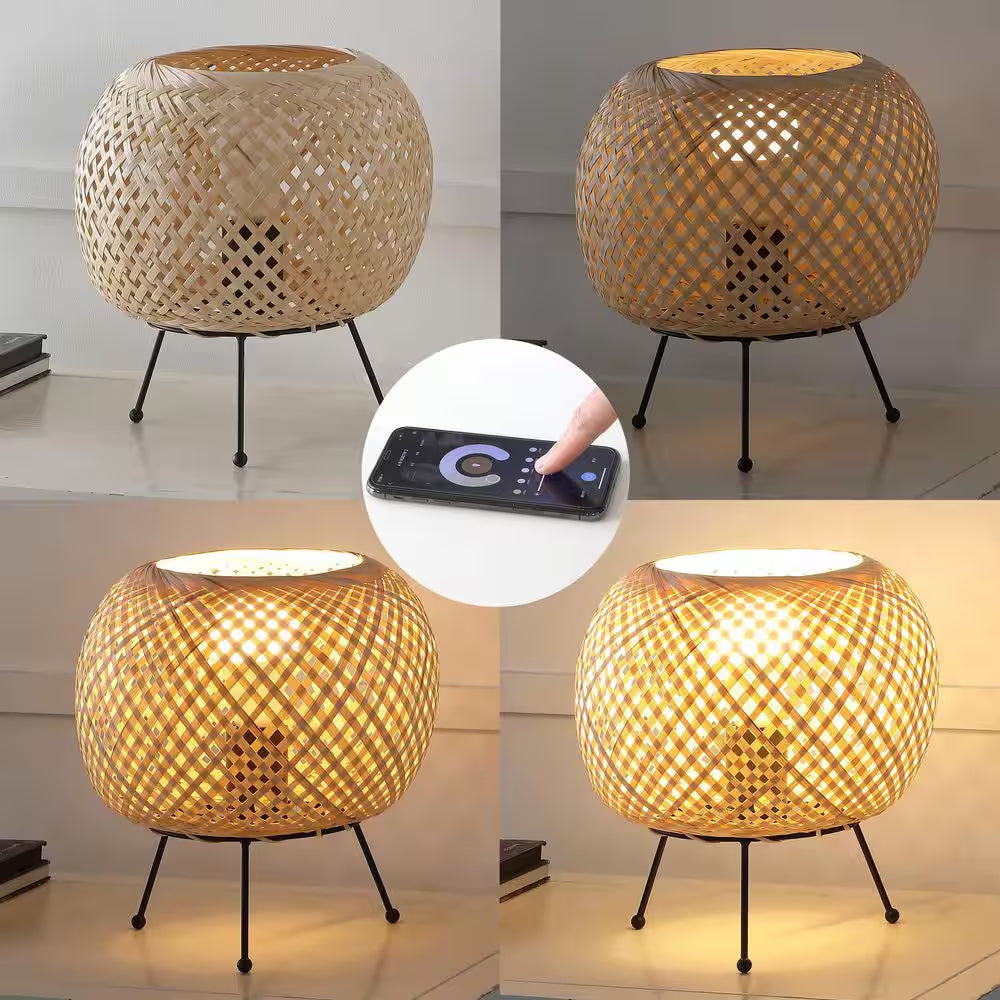 Palma 10 .75 In. Light Brown/Black Bohemian Rustic Iron/Rattan LED Mini Table Lamp with Smart Bulb