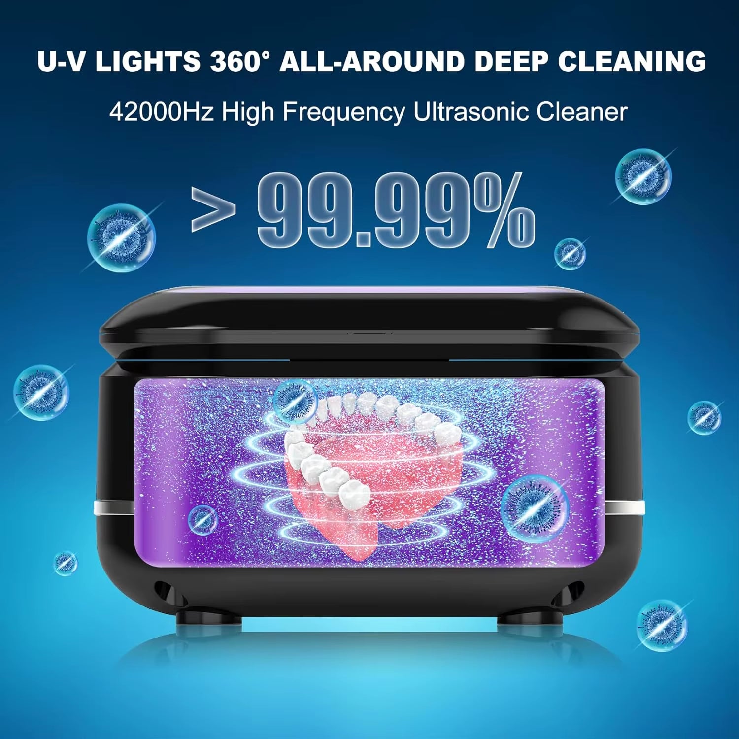 2024 New Mini Portable Ultrasonic Tooth Tray Cleaner Ultraviolet Invisalign Dentures Cleaner ...