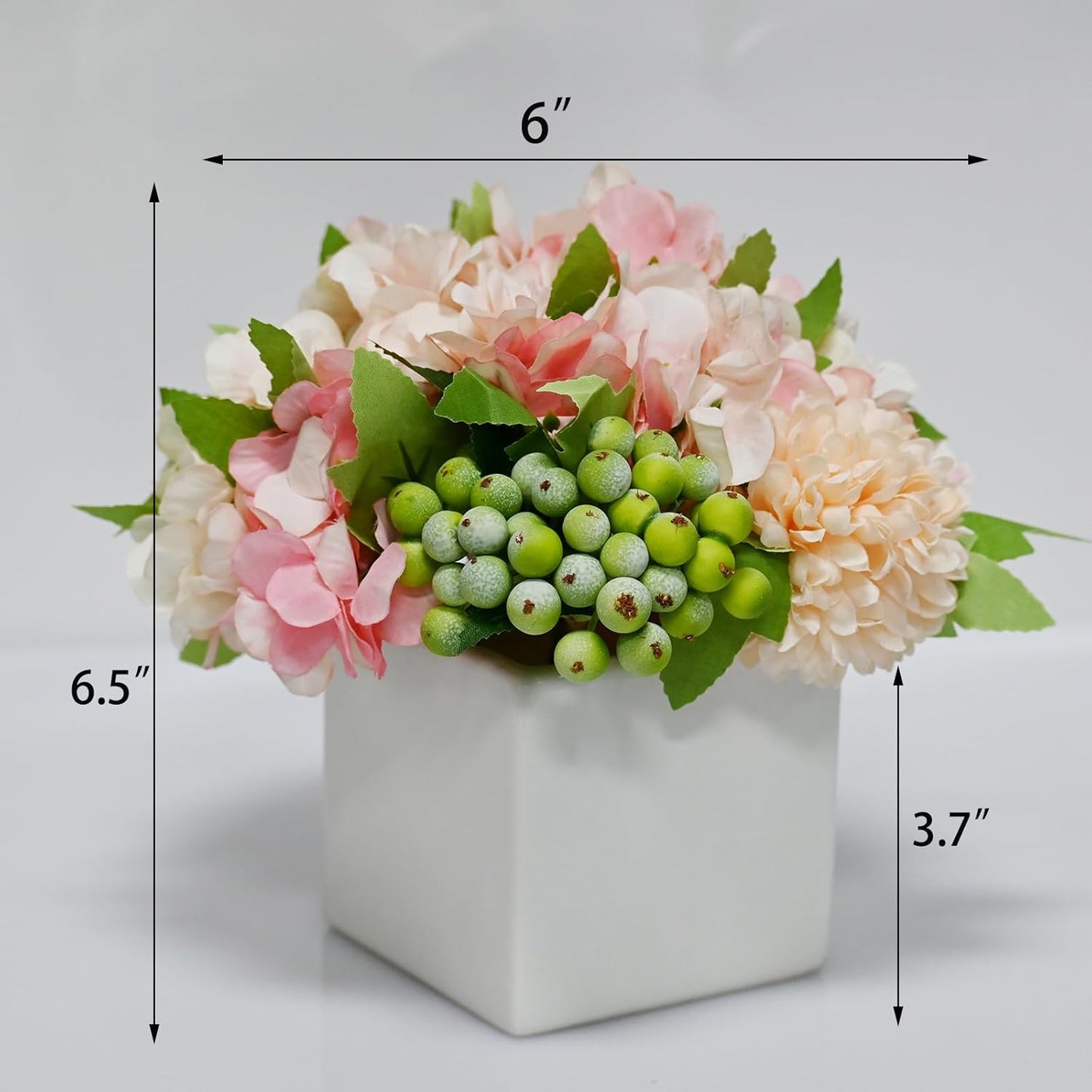Artificial Hydrangea Flower Arrangement in Ceramic Vase and Vase Home Decoration Artificial Flower (Pink)