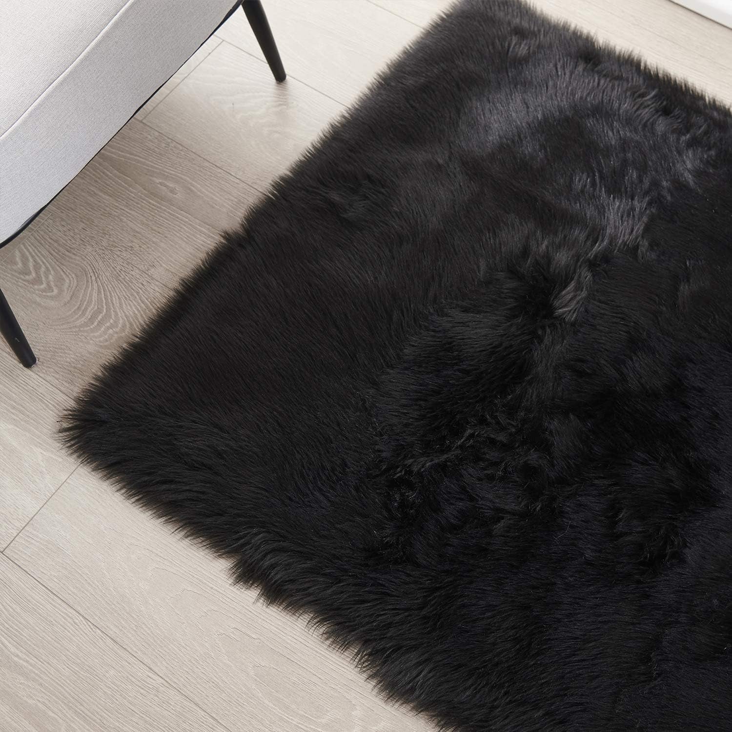 Ultra Soft Faux Fur Area Rug Black Fluffy Rug Plush Chair Cover Seat Pad Fuzzy Carpet Furry beside Rugs for Bedroom Floor Sofa Living Room 2X4 Feet (Rectangular,Black)
