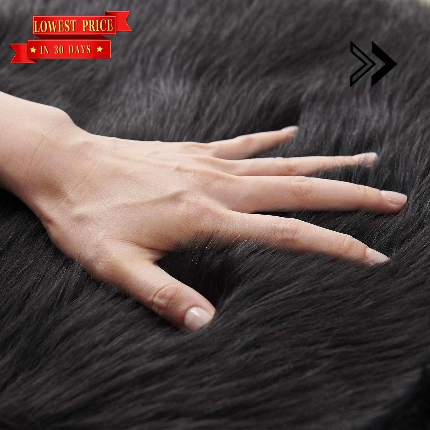 Ultra Soft Faux Fur Area Rug Black Fluffy Rug Plush Chair Cover Seat Pad Fuzzy Carpet Furry beside Rugs for Bedroom Floor Sofa Living Room 2X4 Feet (Rectangular,Black)